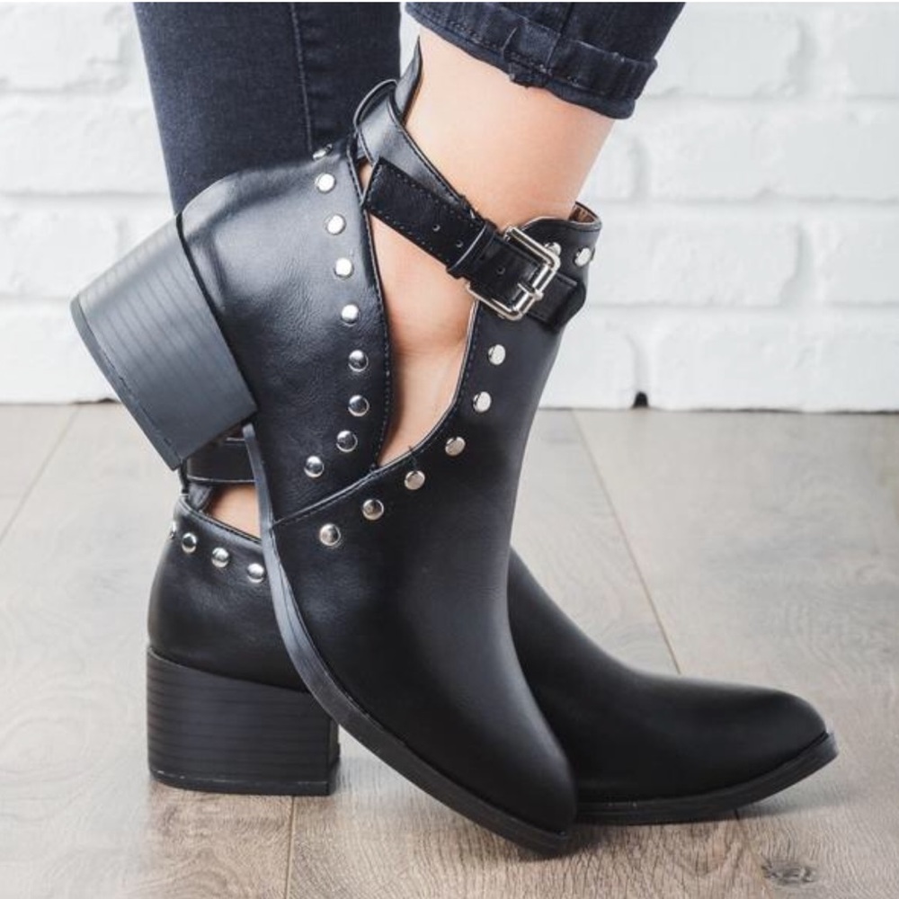Edgy Side Cut Studded Booties - Picture 3 of 8